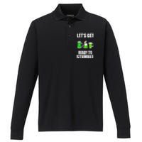 Saint Patrick's Day Lets Get Ready To Stumble Performance Long Sleeve Polo