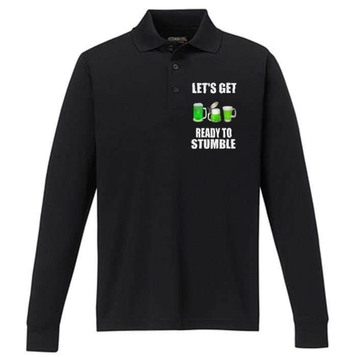 Saint Patrick's Day Lets Get Ready To Stumble Performance Long Sleeve Polo