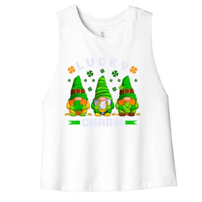 St Patricks Day Lucky Gnomes Gift Women's Racerback Cropped Tank