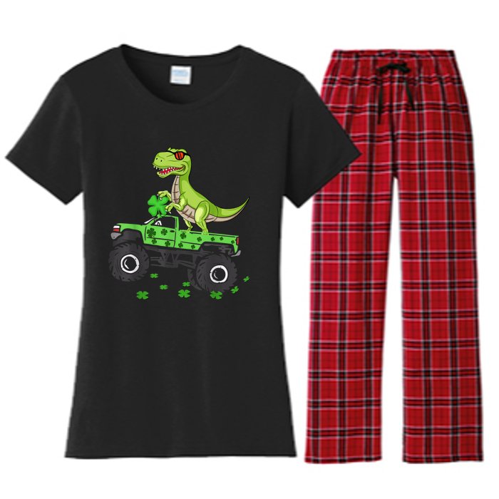 St Patricks day boys  Toddler dinosaur Monster turck trex Women's Flannel Pajama Set