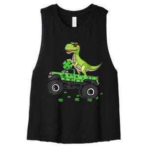 St Patricks day boys  Toddler dinosaur Monster turck trex Women's Racerback Cropped Tank