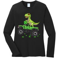 St Patricks day boys  Toddler dinosaur Monster turck trex Ladies Long Sleeve Shirt