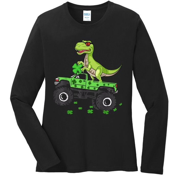 St Patricks day boys  Toddler dinosaur Monster turck trex Ladies Long Sleeve Shirt