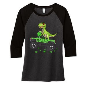 St Patricks day boys  Toddler dinosaur Monster turck trex Women's Tri-Blend 3/4-Sleeve Raglan Shirt