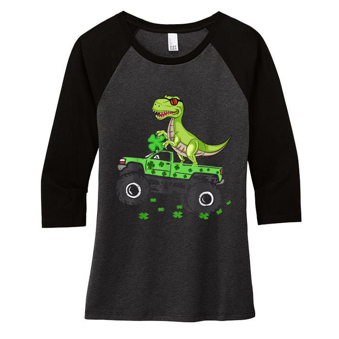 St Patricks day boys  Toddler dinosaur Monster turck trex Women's Tri-Blend 3/4-Sleeve Raglan Shirt