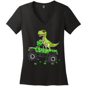 St Patricks day boys  Toddler dinosaur Monster turck trex Women's V-Neck T-Shirt