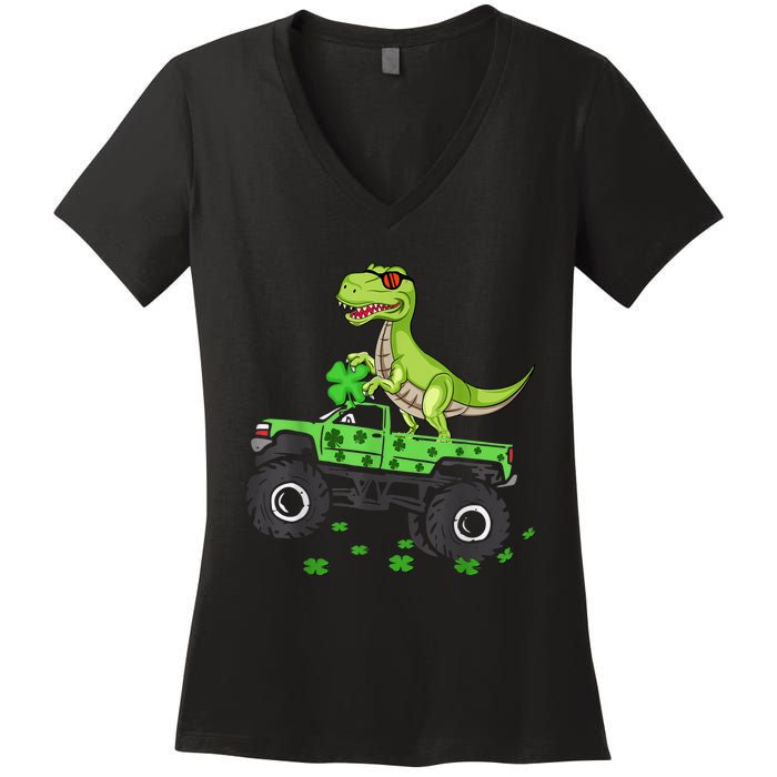 St Patricks day boys  Toddler dinosaur Monster turck trex Women's V-Neck T-Shirt