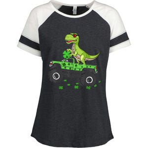 St Patricks day boys  Toddler dinosaur Monster turck trex Enza Ladies Jersey Colorblock Tee