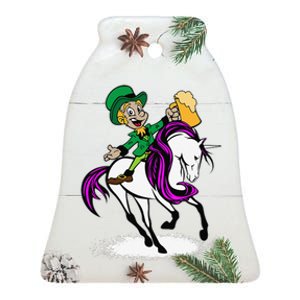 Saint Patrick's Day Leprechaun Riding Unicorn Ceramic Bell Ornament