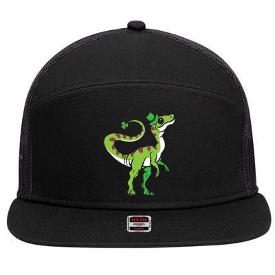 Saint Patrick's Day Irish Shenanigan Dinosaur Lover Dino Gift 7 Panel Mesh Trucker Snapback Hat