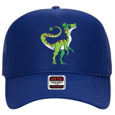 Saint Patrick's Day Irish Shenanigan Dinosaur Lover Dino Gift High Crown Mesh Back Trucker Hat