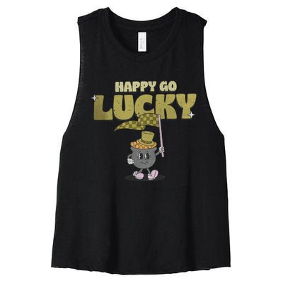 St Patrick's Day Happy Happy Go Lucky Retro Women's Racerback Cropped Tank