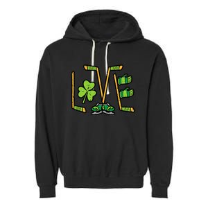 St Patricks Day Love Ice Hockey Saint Paddys Garment-Dyed Fleece Hoodie