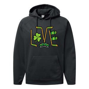 St Patricks Day Love Ice Hockey Saint Paddys Performance Fleece Hoodie