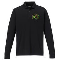 St Patricks Day Love Ice Hockey Saint Paddys Performance Long Sleeve Polo