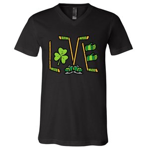 St Patricks Day Love Ice Hockey Saint Paddys V-Neck T-Shirt