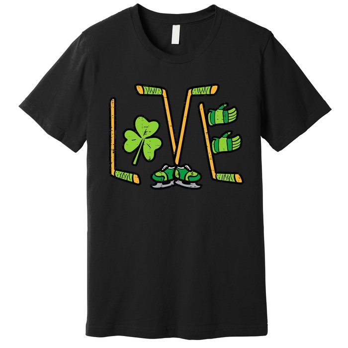 St Patricks Day Love Ice Hockey Saint Paddys Premium T-Shirt