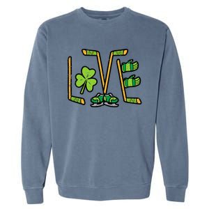 St Patricks Day Love Ice Hockey Saint Paddys Garment-Dyed Sweatshirt