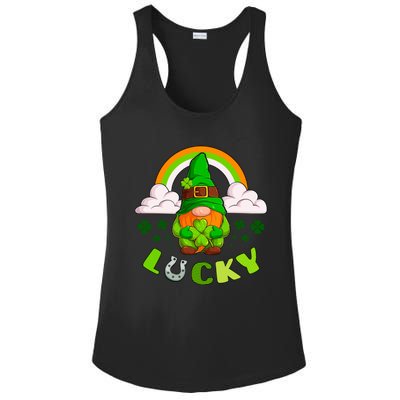 St Patricks Day Lucky Gnome Irish Rainbow Gift Ladies PosiCharge Competitor Racerback Tank