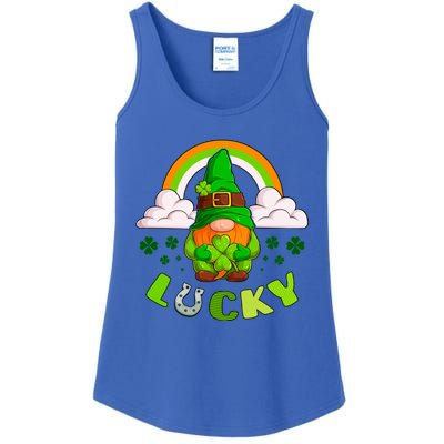 St Patricks Day Lucky Gnome Irish Rainbow Gift Ladies Essential Tank