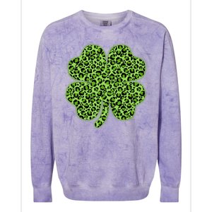 St Patrick's Day Leopard Print Shamrock Clover Colorblast Crewneck Sweatshirt