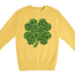 St Patrick's Day Leopard Print Shamrock Clover Premium Crewneck Sweatshirt