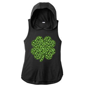 St Patrick's Day Leopard Print Shamrock Clover Ladies PosiCharge Tri-Blend Wicking Draft Hoodie Tank