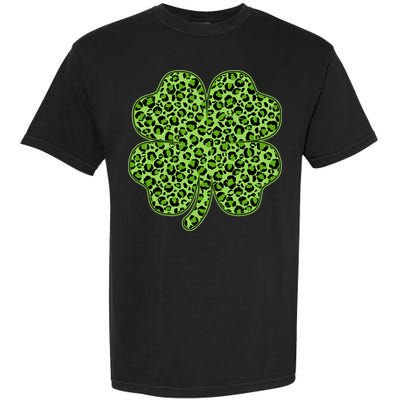 St Patrick's Day Leopard Print Shamrock Clover Garment-Dyed Heavyweight T-Shirt