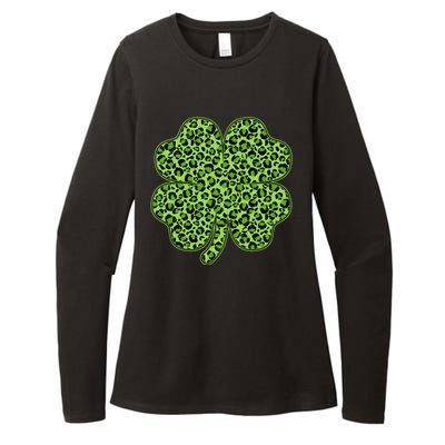 St Patrick's Day Leopard Print Shamrock Clover Womens CVC Long Sleeve Shirt