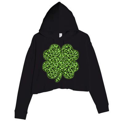 St Patrick's Day Leopard Print Shamrock Clover Crop Fleece Hoodie