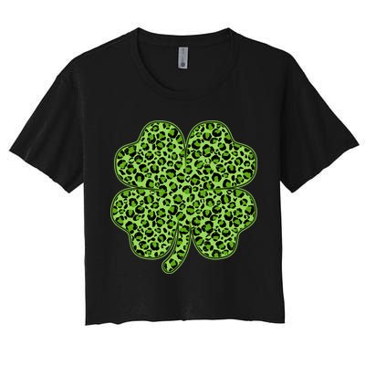 St Patrick's Day Leopard Print Shamrock Clover Crop Top