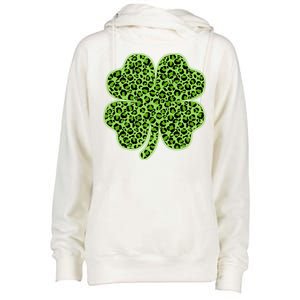 St Patrick's Day Leopard Print Shamrock Clover Womens Funnel Neck Pullover Hood