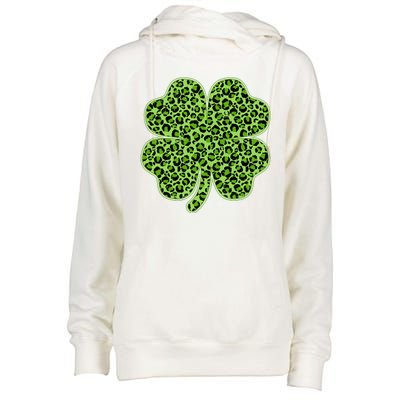 St Patrick's Day Leopard Print Shamrock Clover Womens Funnel Neck Pullover Hood