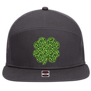 St Patrick's Day Leopard Print Shamrock Clover 7 Panel Mesh Trucker Snapback Hat