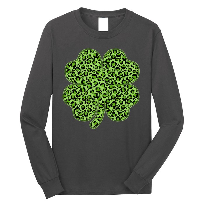 St Patrick's Day Leopard Print Shamrock Clover Long Sleeve Shirt