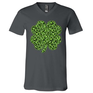 St Patrick's Day Leopard Print Shamrock Clover V-Neck T-Shirt