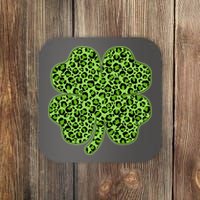 St Patrick's Day Leopard Print Shamrock Clover Coaster