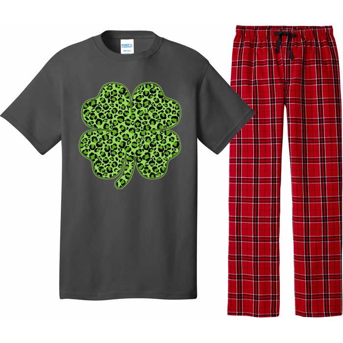 St Patrick's Day Leopard Print Shamrock Clover Pajama Set