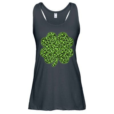 St Patrick's Day Leopard Print Shamrock Clover Ladies Essential Flowy Tank