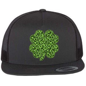 St Patrick's Day Leopard Print Shamrock Clover Flat Bill Trucker Hat