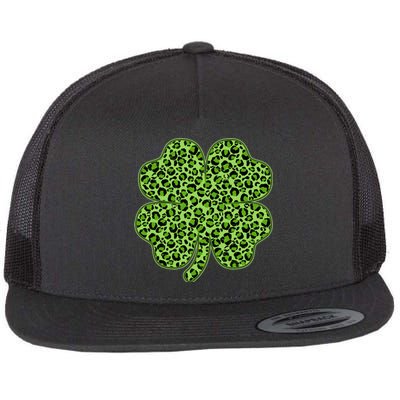 St Patrick's Day Leopard Print Shamrock Clover Flat Bill Trucker Hat