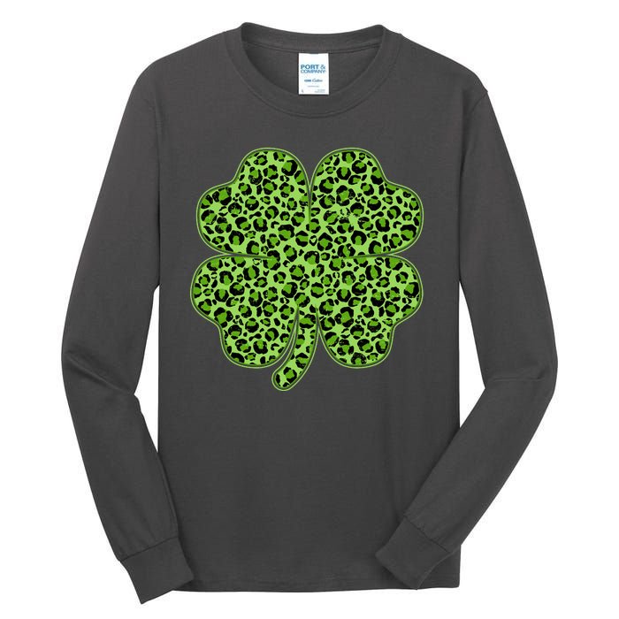 St Patrick's Day Leopard Print Shamrock Clover Tall Long Sleeve T-Shirt