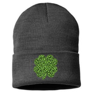 St Patrick's Day Leopard Print Shamrock Clover Sustainable Knit Beanie