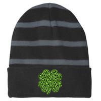 St Patrick's Day Leopard Print Shamrock Clover Striped Beanie with Solid Band