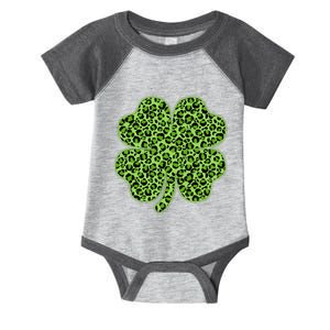 St Patrick's Day Leopard Print Shamrock Clover Infant Baby Jersey Bodysuit