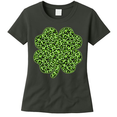 St Patrick's Day Leopard Print Shamrock Clover Womens T-Shirt
