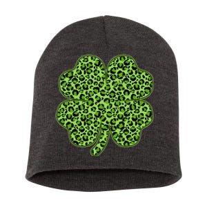 St Patrick's Day Leopard Print Shamrock Clover Short Acrylic Beanie