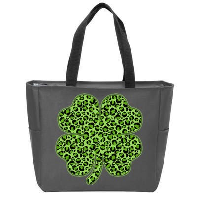 St Patrick's Day Leopard Print Shamrock Clover Zip Tote Bag