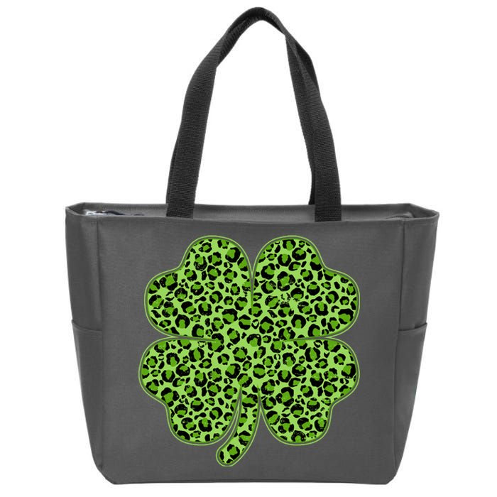 St Patrick's Day Leopard Print Shamrock Clover Zip Tote Bag