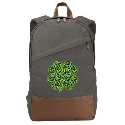 St Patrick's Day Leopard Print Shamrock Clover Cotton Canvas Backpack